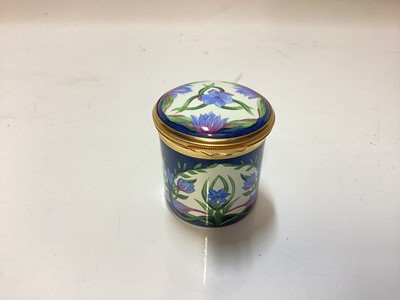 Lot 1246 - Moorcroft enamel trinket box decorated with blue flowers on cream and blue ground, in original box