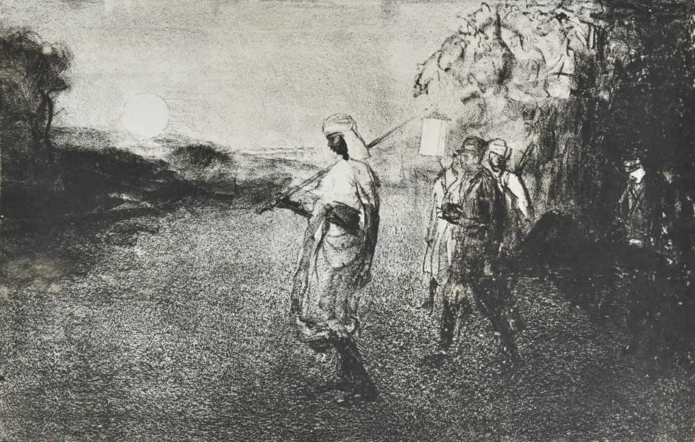 Lot 70 - *Gerald Spencer Pryse (1882-1956) black and white lithograph - A Stretcher Party in Champagne, signed and titled to backing paper with date Sep '28, 28cm x 43cm, unframed.