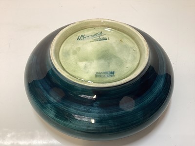 Lot 1254 - Moorcroft pottery circular shallow bowl decorated in the Anemone pattern on blue and green ground, impressed blue painted signature - Potter To H.M The Queen, 14cm diameter