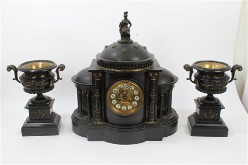 Lot 967 - Good quality late Victorian clock garniture...