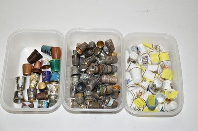 Lot 2435 - Collection of thimbles, including silver, enamel and porcelain