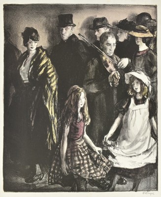 Lot 1239 - *Gerald Spencer Pryse (1882-1956) colour lithograph - The Theatre Queue, signed and titled below in pencil, 45cm x 37cm, unframed.