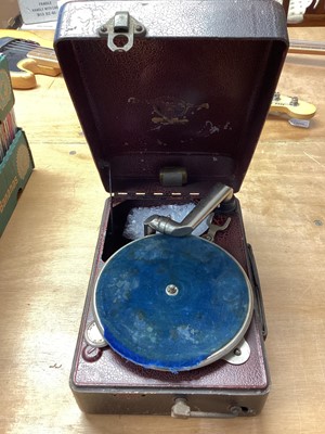 Lot 2208 - Small sized tin cased portable gramophone