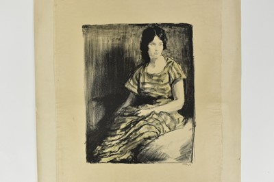 Lot 69 - *Gerald Spencer Pryse (1882-1956) colour lithograph - Woman in Yellow Dress, signed below in pencil, 35cm x 27.5cm, unframed.