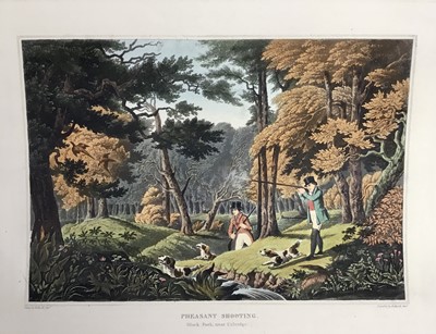 Lot 337 - Pair of 19th hand coloured engravings by R. Havell, Pheasant and Snipe Shooting, unframed, plate size 28cm x 37cm