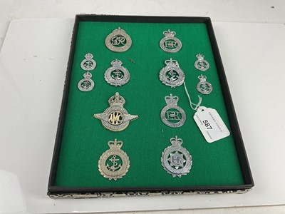 Lot 587 - Good collection of military Police badges to include Second World War, War time economy issue Air Ministry Constabulary and War Department Constabulary badges (1 board)