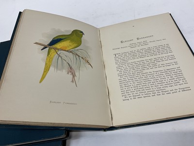 Lot 1703 - W. T. Greene -  Parrots in Captivity, London: George Bell and Sons, first editions 1884-7. 3 volumes, 8vo, original tooled cloth binding