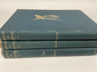 Lot 1703 - W. T. Greene -  Parrots in Captivity, London: George Bell and Sons, first editions 1884-7. 3 volumes, 8vo, original tooled cloth binding