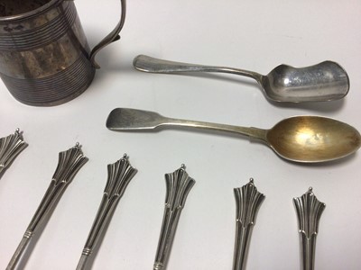 Lot 39 - Georgian silver mug, 6 silver Onslow Pattern teaspoons and two others