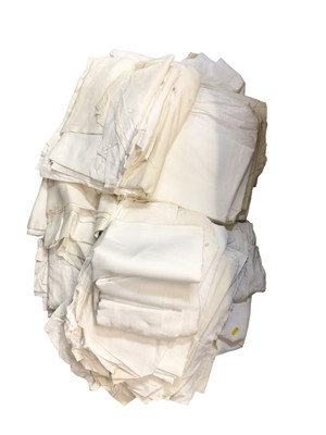 Lot 45 - Quantity of vintage white table clothes and sheeting etc. Some ladies gloves and gentlemen's white collars.