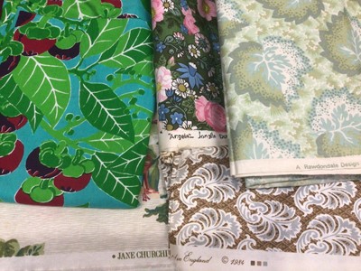 Lot 2123 - Quantity of vintage fabric, varing lengths, designs include Amelia by Sanderson, Spencer and Montrose both  by Jane Churchill, Susia by John Oliver hand printed, Lonsdale by kered a Rawdondale desi...