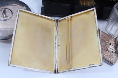 Lot 1007 - George VI silver cigarette case with engine turned decoration, (Birmingham 1947), silver topped vanity jars, candlestick and sugar bowl (various dates and makers).