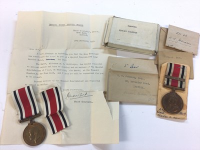 Lot 606 - George V Special Constabulary Long Service medal named to Edward R. Rushen, together with another named to Edward Johnson (2 medals)