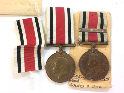 Lot 606 - George V Special Constabulary Long Service medal named to Edward R. Rushen, together with another named to Edward Johnson (2 medals)