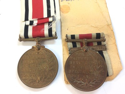 Lot 606 - George V Special Constabulary Long Service medal named to Edward R. Rushen, together with another named to Edward Johnson (2 medals)