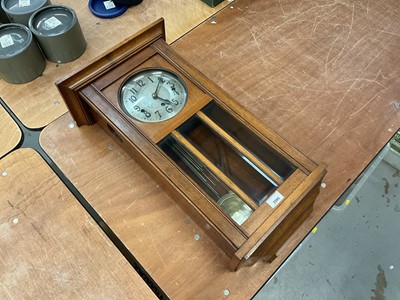 Lot 2595 - Early 20th century Walnut cased regulator wall clock with pendulum, and key.