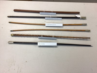 Lot 544 - Worcestershire Regiment swagger stick, Cheshire Regiment swagger stick and four others (6)