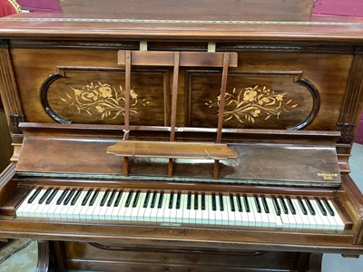 Lot 1449 - Rare late 19th century Steinway and Sons rosewood and marquetry inlaid upright piano, circa 1896