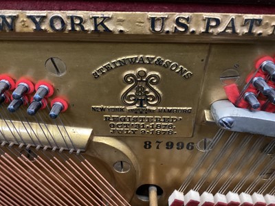 Lot 1449 - Rare late 19th century Steinway and Sons rosewood and marquetry inlaid upright piano, circa 1896