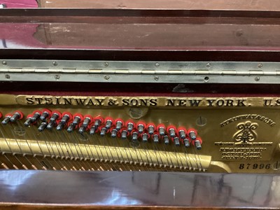 Lot 1449 - Rare late 19th century Steinway and Sons rosewood and marquetry inlaid upright piano, circa 1896