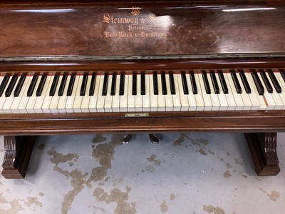 Lot 1449 - Rare late 19th century Steinway and Sons rosewood and marquetry inlaid upright piano, circa 1896