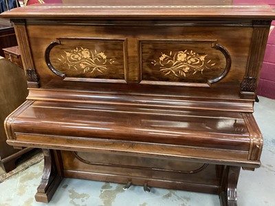 Lot 1449 - Rare late 19th century Steinway and Sons rosewood and marquetry inlaid upright piano, circa 1896