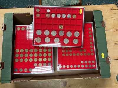 Lot 243 - G.B. - Mixed coinage in Lindner stacker trays to include a small quantity of pre 1947 silver & other issues