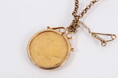 Lot 938 - Victorian gold full sovereign, 1871, in 9ct gold pendant mount on chain