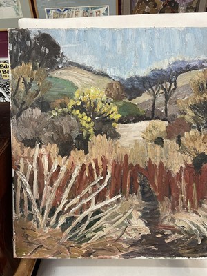 Lot 1111 - *Lucy Harwood (1893-1972) oil on canvas - Autumnal Landscape, signed verso, 61cm x 76cm, unframed