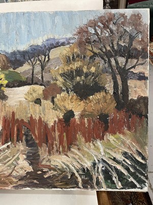 Lot 1111 - *Lucy Harwood (1893-1972) oil on canvas - Autumnal Landscape, signed verso, 61cm x 76cm, unframed