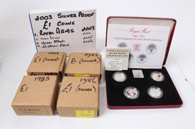 Lot 235 - G.B. - Royal Mint mixed silver proof £1 coins to include 1983, 1984, 1985, 1986 x 2, 1987, 1988, 1989, 2003, 2004, 2005 & 2006 (N.B. All cased & with Certificate's of Authenticity) (12 coins)