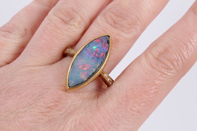 Lot 918 - 18ct gold opal doublet cocktail ring with diamond set shoulders