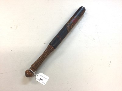 Lot 610 - Victorian painted truncheon with Crowned VR Royal Arms and 'Constable' and turned wood grip 41cm