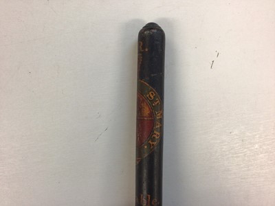 Lot 610 - Victorian painted truncheon with Crowned VR Royal Arms and 'Constable' and turned wood grip 41cm