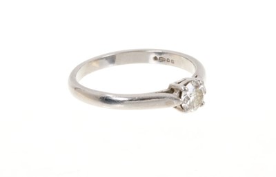 Lot 471 - Diamond single stone ring with a round brilliant cut diamond estimated to weigh approximately 0.35cts in four claw setting on platinum shank