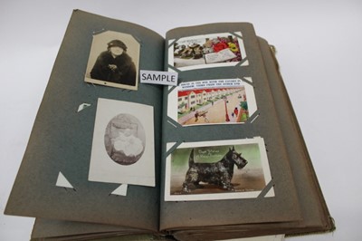Lot 1504 - Postcards in album including topography, greetings, comic, street scenes and others plus a photograph album of family Carte de Visites.