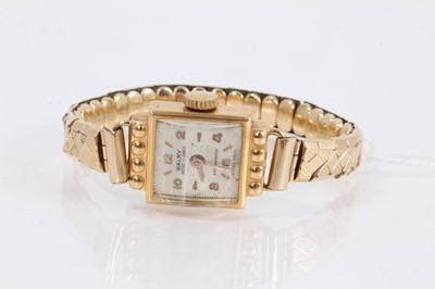 Lot 942 - Vintage 18ct gold cased Balny wristwatch on gold plated expandable bracelet