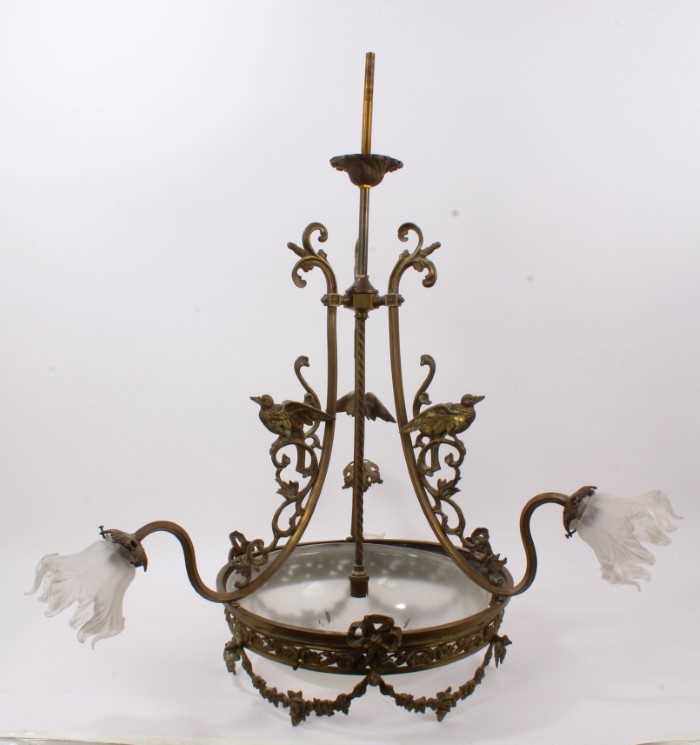 Lot 1384 - Antique brass ceiling light