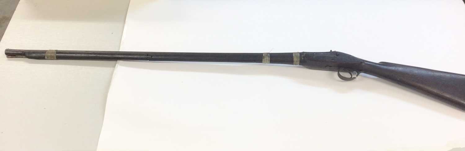 Lot 979 - Large Indian percussion trade musket with two stage barrel with flared muzzle, full stocked with ramrod 161 cm