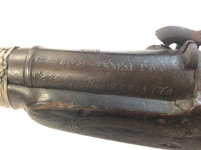 Lot 979 - Large Indian percussion trade musket with two stage barrel with flared muzzle, full stocked with ramrod 161 cm