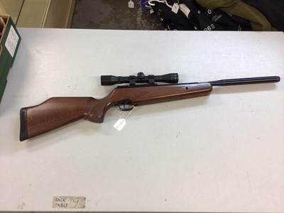 Lot 982 - BSA .22 air rifle with  telescopic sight and silencer 95.5 cm overall