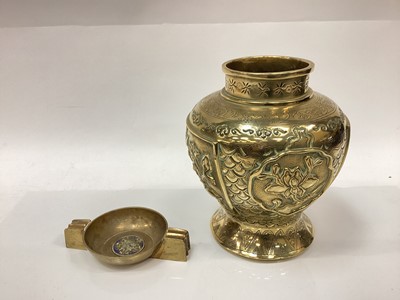 Lot 2506 - Chinese polished bronze vase, a censer, and two wooden stands (4)