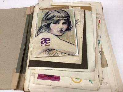 Lot 2504 - Portfolio of etchings, drawings including nudes, calligraphy, fabric designs etc.