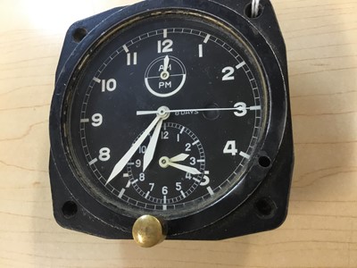 Lot 666 - Second World War period aircraft cockpit clock, with brass label to reverse for Camerer Cuss