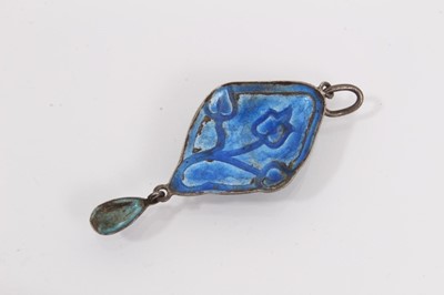 Lot 951 - Art Nouveau silver and enamel drop pendant, 4.5cm, and long chain with enamelled flower head links, 134cm