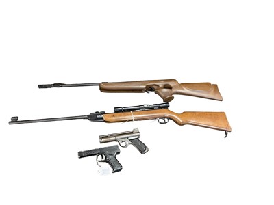 Lot 861 - BSA Buccaneer .22 air rifle with telescopic sight and another .22 air rifle with telescopic sight and two air pistols (4)