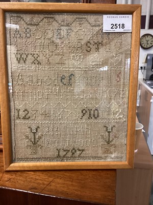 Lot 2518 - A small sampler dated 1797, and a large antique embroidery of flowers (2)