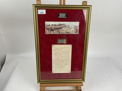 Lot 679 - Lt General Sir Colin Campbell 1st Baron Clyde , ( Commander of the Highland Brigade during the Crimean War 1854-1856) hand written letter dated May 31st 1856 to his nephew Edward discussing his tra...