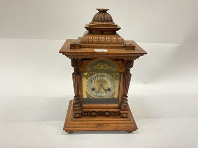 Lot 2550 - Early 20th century German walnut cased mantel clock, 43cm high