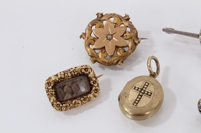 Lot 514 - Georgian gold mourning brooch, 19th century continental gold brooch, locket and four antique paste set brooches